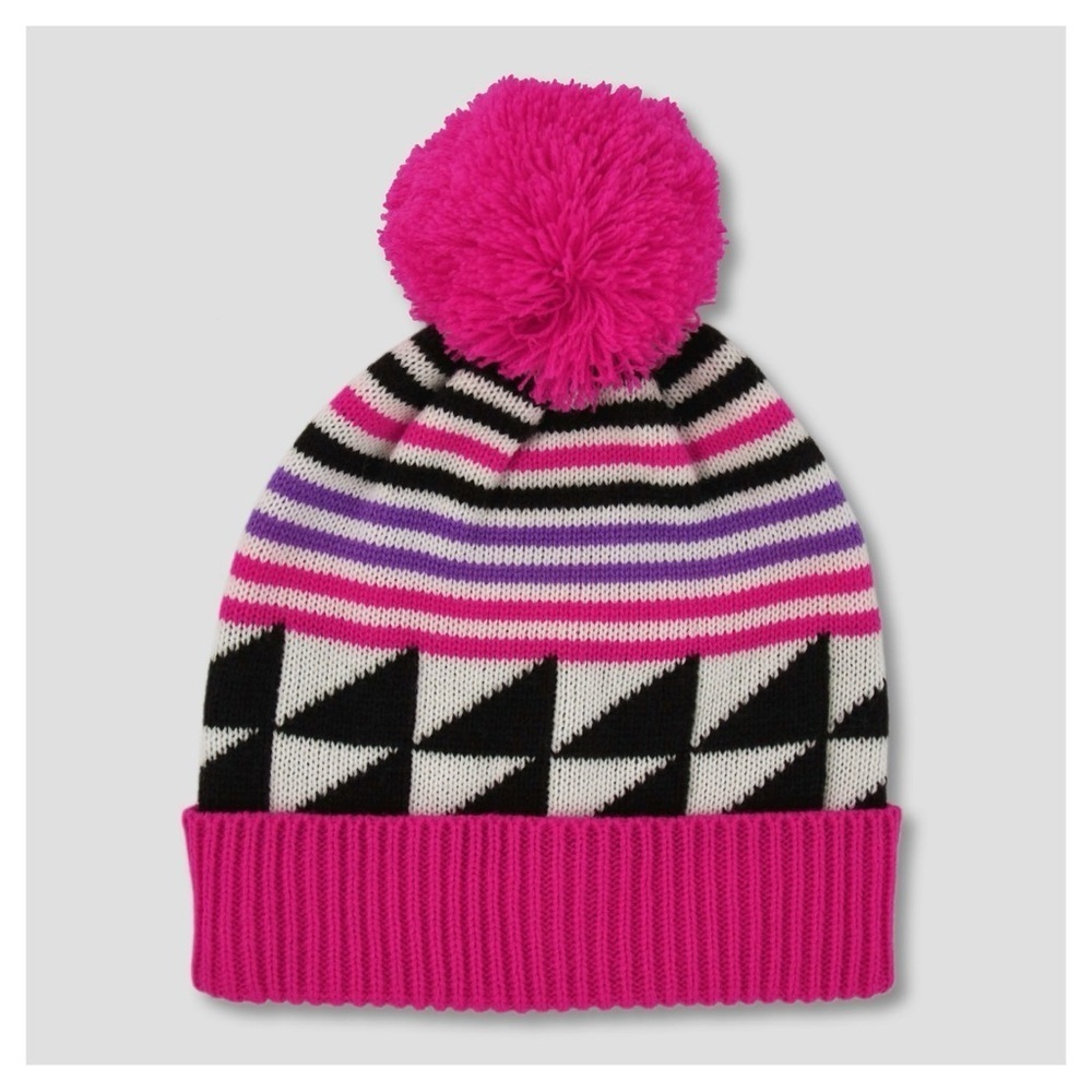 Cat & Jack • NWT $14 USD Kids Striped Pom-Pom Beanie - Pink and Black